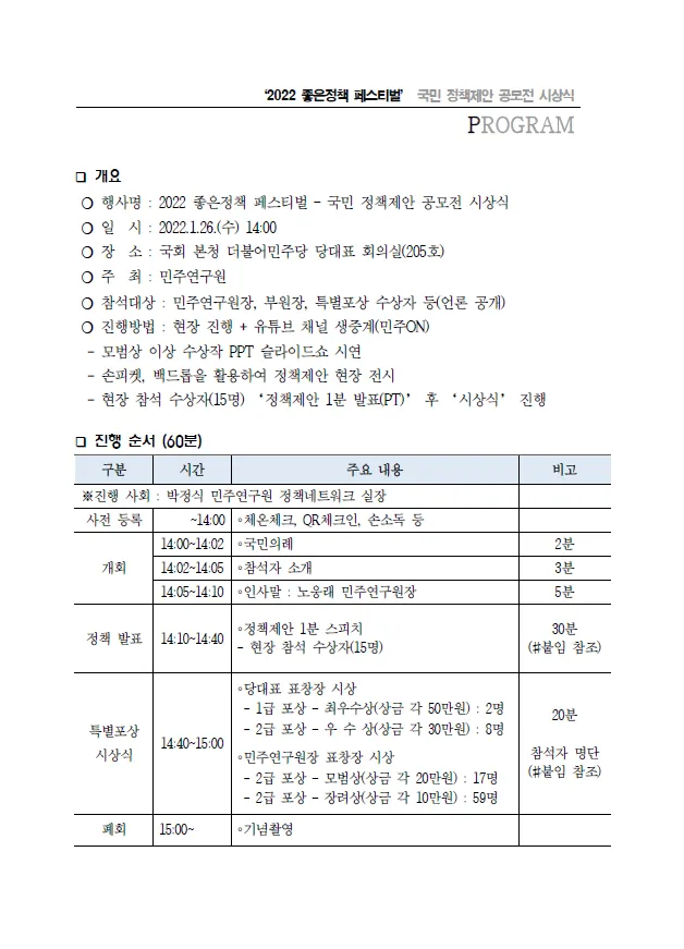[2022 좋은정책 페스티벌] 국민 정책제안 공모전 2차 국민심사 결과 및 시상식
